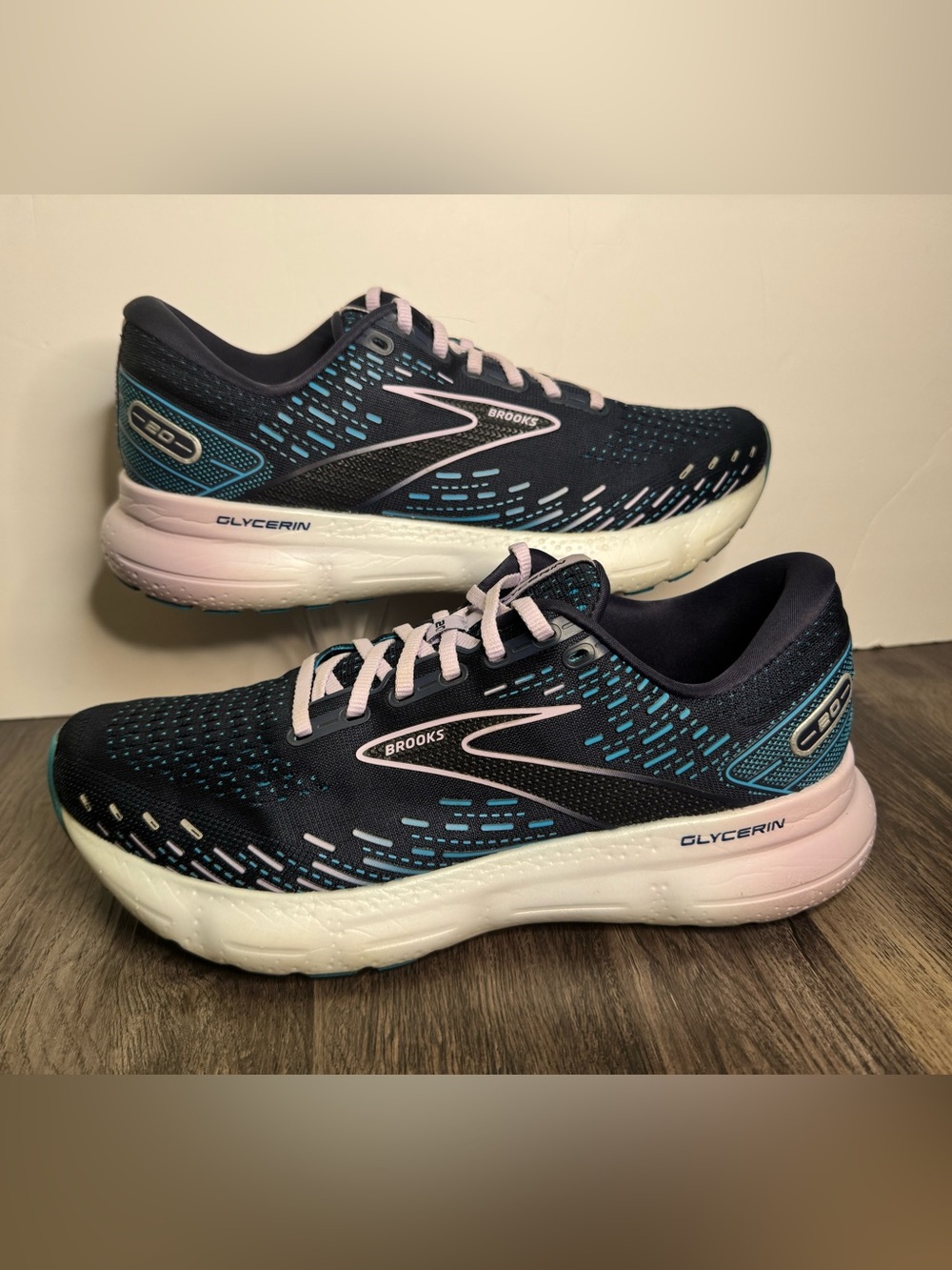 🔥Brooks Glycerin 20 Womens Size 10.5  B Blue White Athletic Running  Sneakers